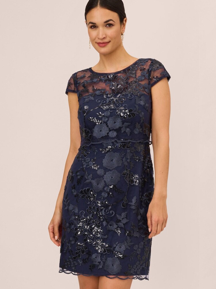 knee length dresses for ladies Black Faux Leather Cut Lace Midi Sheath Dress main image 0