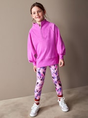 Bright Pink Half Zip Crew Sweatshirt And Leggings Set (3-16yrs) - Image 1 of 9