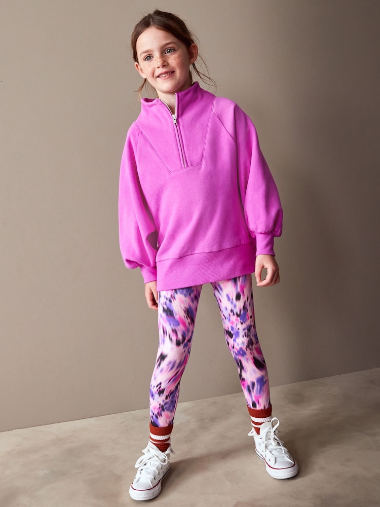 Bright Pink Half Zip Crew Sweatshirt And Leggings Set (3-16yrs) - Image 1 of 9