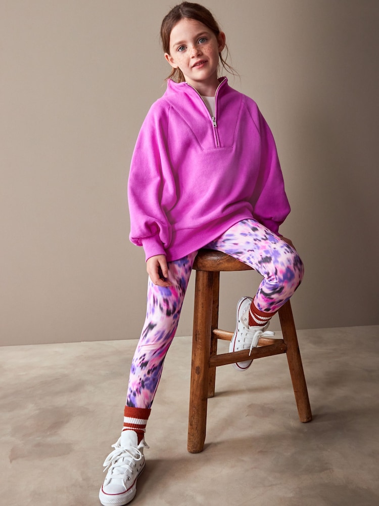 Bright Pink Half Zip Crew Sweatshirt And Leggings Set (3-16yrs) - Image 2 of 9
