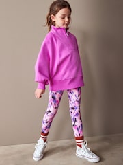 Bright Pink Half Zip Crew Sweatshirt And Leggings Set (3-16yrs) - Image 3 of 9
