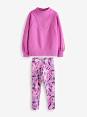 Bright Pink Half Zip Crew Sweatshirt And Leggings Set (3-16yrs) - Image 7 of 9
