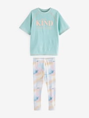 Blue/Pink Marble Printed T-Shirt And Leggings Set (3-16yrs) - Image 4 of 7