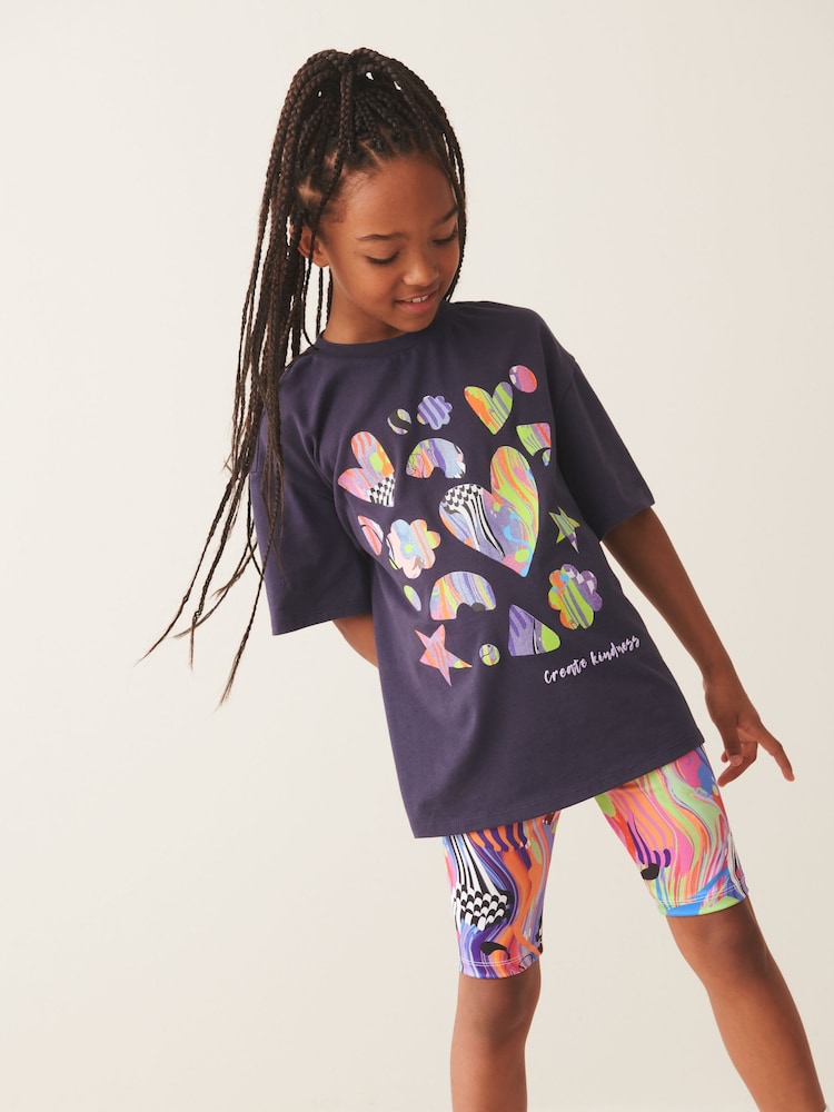 Navy Blue Shapes 100% Cotton T-Shirt And Cycling Shorts Set (3-16yrs) - Image 1 of 8
