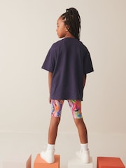 Navy Blue Shapes 100% Cotton T-Shirt And Cycling Shorts Set (3-16yrs) - Image 3 of 8