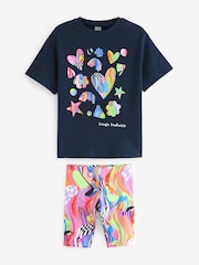 Navy Blue Shapes 100% Cotton T-Shirt And Cycling Shorts Set (3-16yrs) - Image 6 of 8