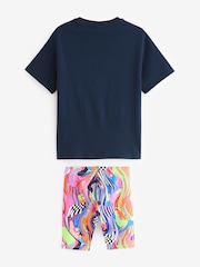Navy Blue Shapes 100% Cotton T-Shirt And Cycling Shorts Set (3-16yrs) - Image 7 of 8