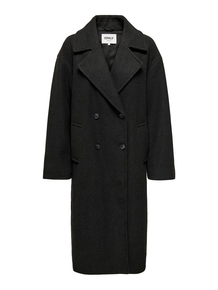 ONLY Black Double Breasted Button Up Smart Longline Coat - Image 1 of 1