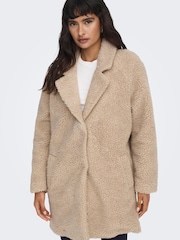 ONLY Cream Tailored Cosy Teddy Borg Coat - Image 1 of 5