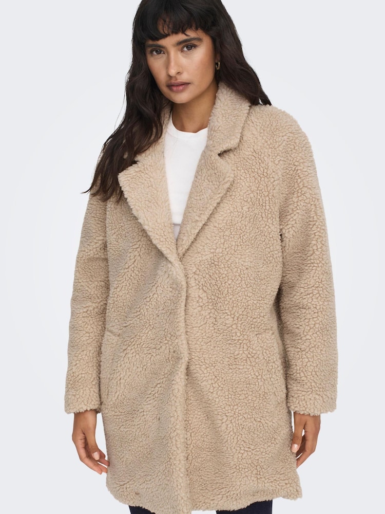 ONLY Cream Tailored Cosy Teddy Borg Coat - Image 1 of 5 ONLY Cream Tailored Cosy Teddy Borg Coat - Image 1 of 5