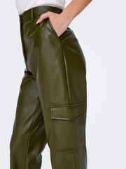 ONLY Green High Waisted Faux Leather Wide Leg Utility Cargo Trousers - Image 4 of 6