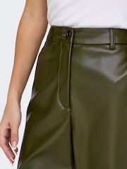 ONLY Green High Waisted Faux Leather Wide Leg Utility Cargo Trousers - Image 5 of 6