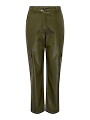 ONLY Green High Waisted Faux Leather Wide Leg Utility Cargo Trousers - Image 6 of 6