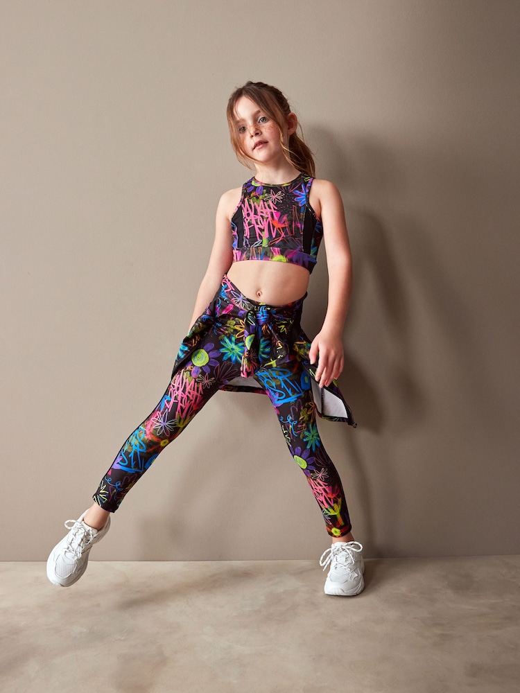 Black Graffiti Sports Crop Top (5-16yrs) - Image 1 of 5