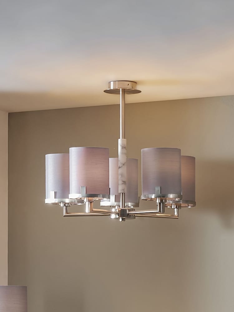 Pacific Grey Midland Marble Effect 5 Arm Pendant Ceiling Light - Image 1 of 5