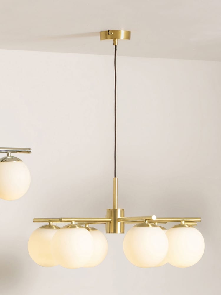 Pacific Asterope 6 White Orb and Gold Metal Pendant Ceiling Light - Image 1 of 4