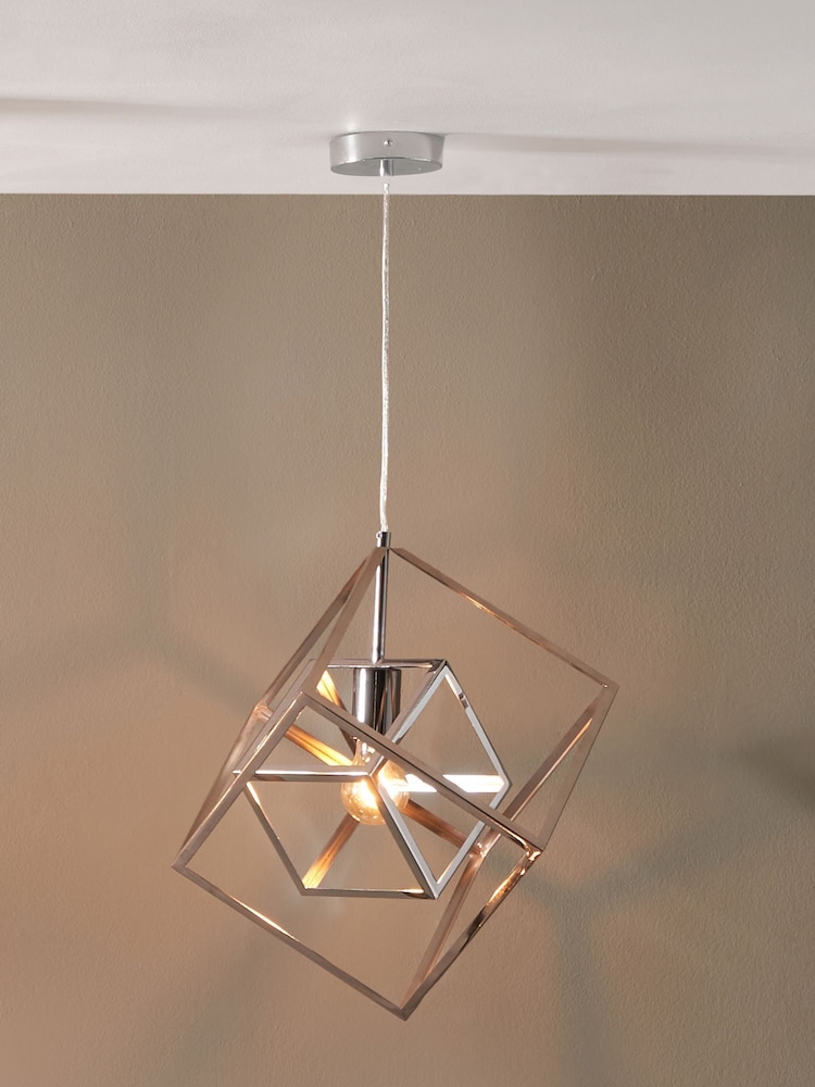 Pacific Silver Alessio Shiny Nickel Metal Cube Pendant Ceiling Light - Image 1 of 6