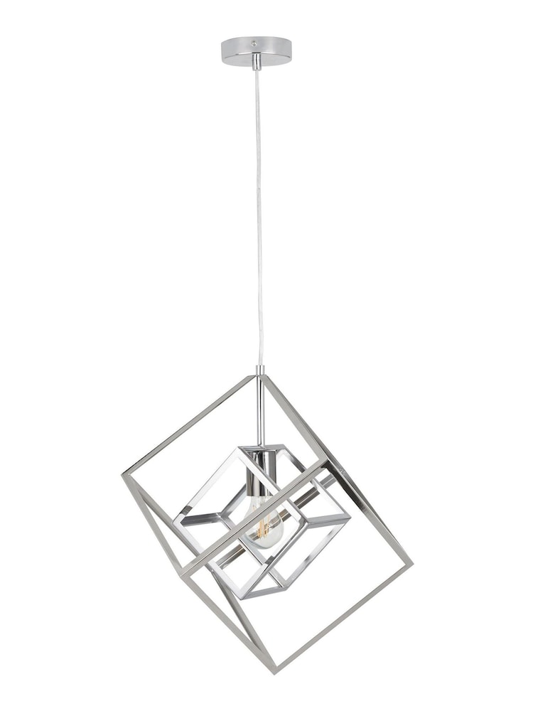 Pacific Silver Alessio Shiny Nickel Metal Cube Pendant Ceiling Light - Image 2 of 6