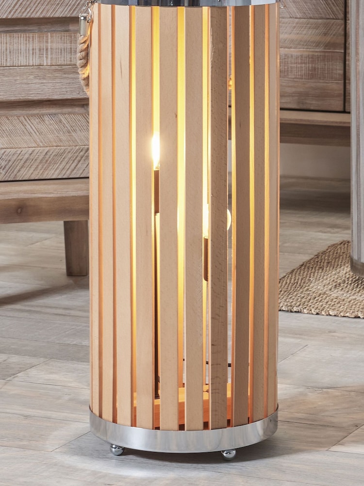 Pacific Natural Austell Wood Large Lantern Floor Lamp - Image 1 of 7 Pacific Natural Austell Wood Large Lantern Floor Lamp - Image 1 of 7