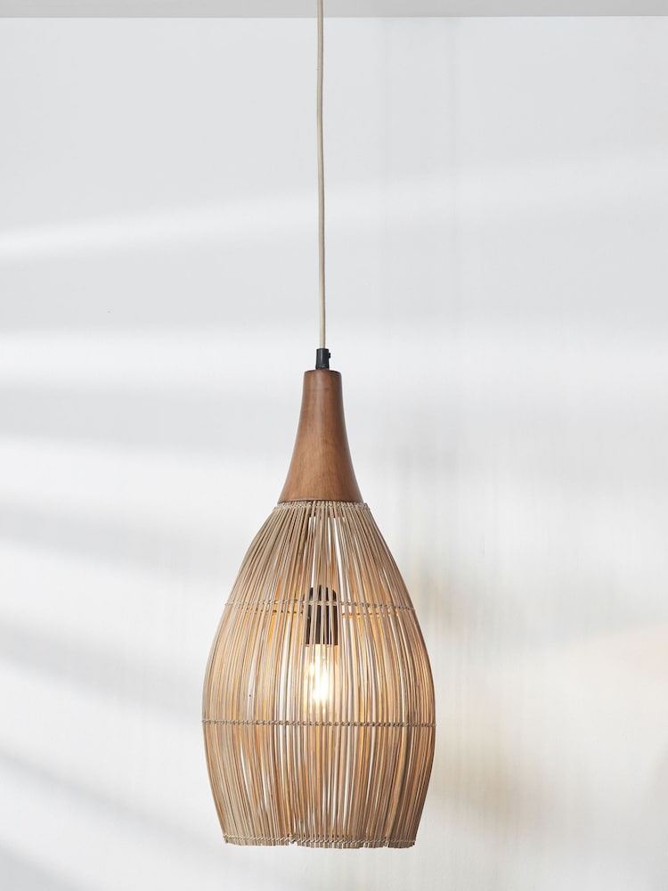 Pacific Natural Ata Wood Tall Dome Pendant Ceiling Light - Image 1 of 5 Pacific Natural Ata Wood Tall Dome Pendant Ceiling Light - Image 1 of 5