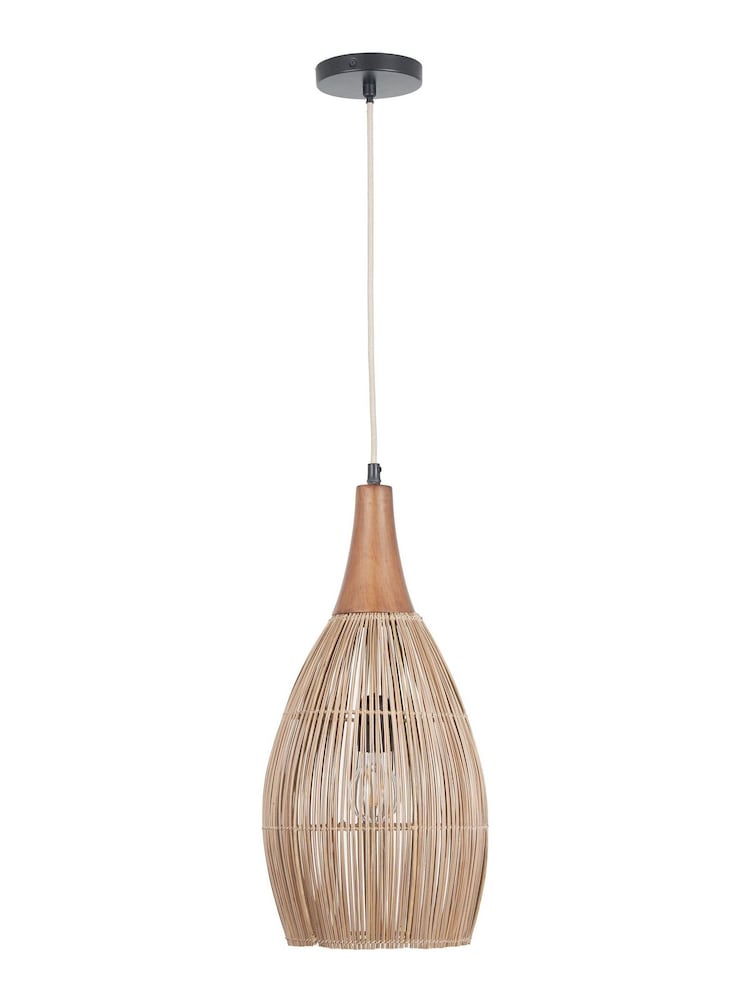 Pacific Natural Ata Wood Tall Dome Pendant Ceiling Light - Image 2 of 5 Pacific Natural Ata Wood Tall Dome Pendant Ceiling Light - Image 2 of 5