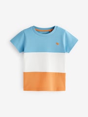 Modra/oranžna - 100% Cotton Short Sleeve Colourblock T-Shirt (3mths-7yrs) - Slika 1 iz 3