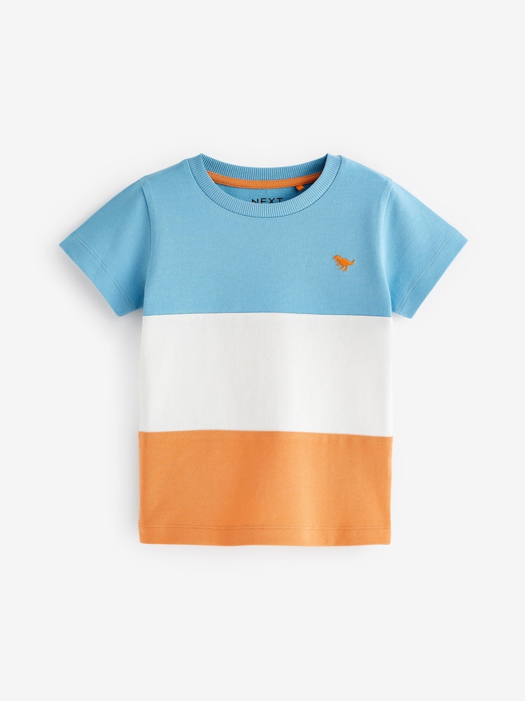 Modra/oranžna - 100% Cotton Short Sleeve Colourblock T-Shirt (3mths-7yrs) - Slika 1 iz 3