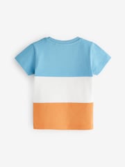 Modra/oranžna - 100% Cotton Short Sleeve Colourblock T-Shirt (3mths-7yrs) - Slika 2 iz 3