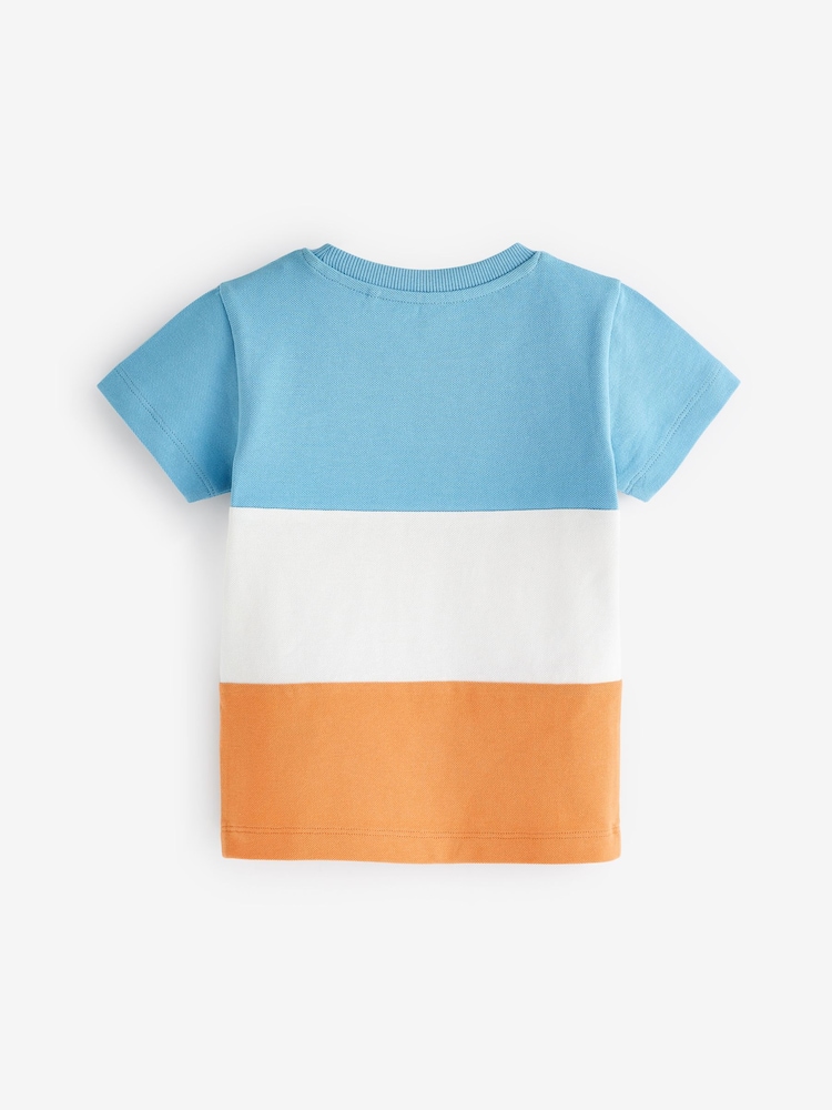 Modra/oranžna - 100% Cotton Short Sleeve Colourblock T-Shirt (3mths-7yrs) - Slika 2 iz 3