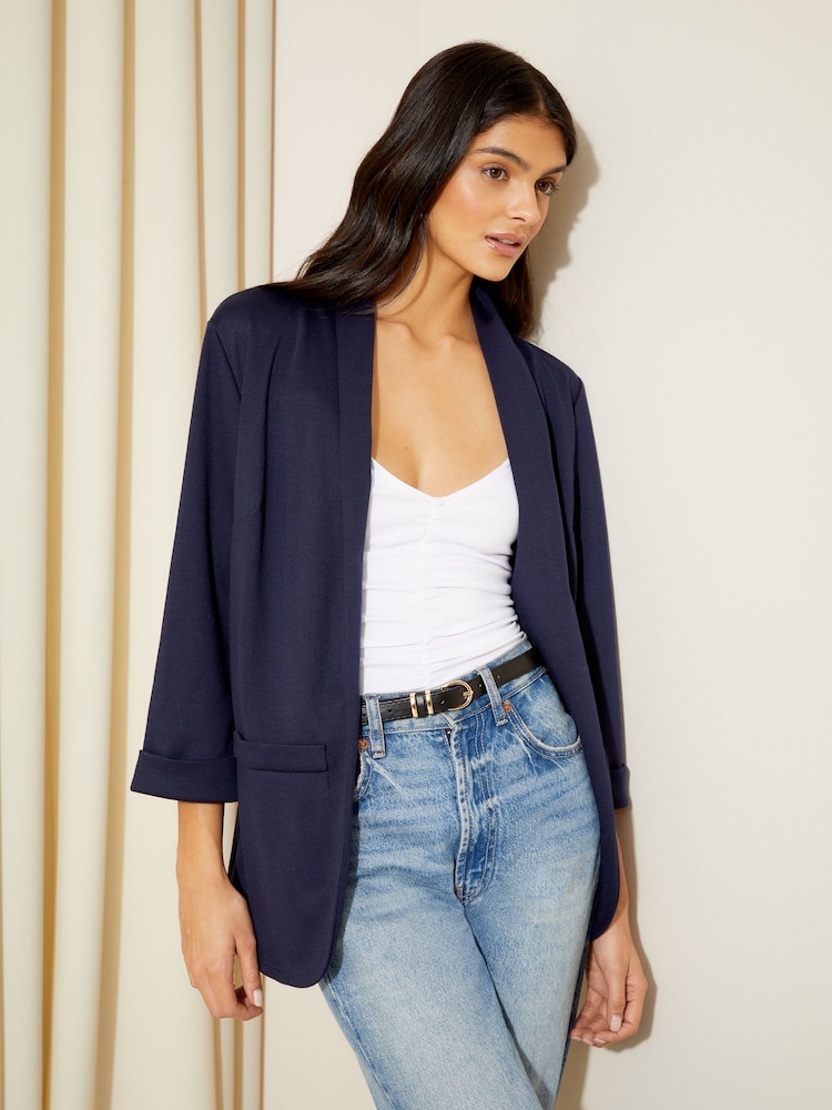 Friends Like These Navy Blue Edge to Edge Ponte Jacquard Blazer - Image 2 of 4