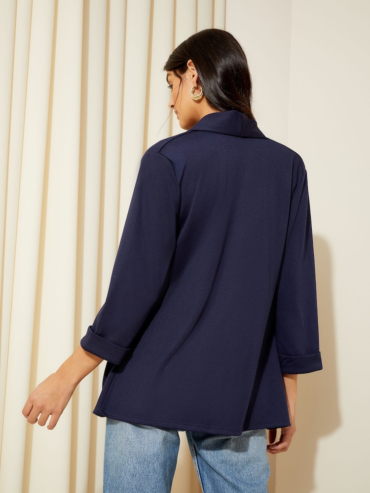 Friends Like These Navy Blue Edge to Edge Ponte Jacquard Blazer - Image 4 of 4