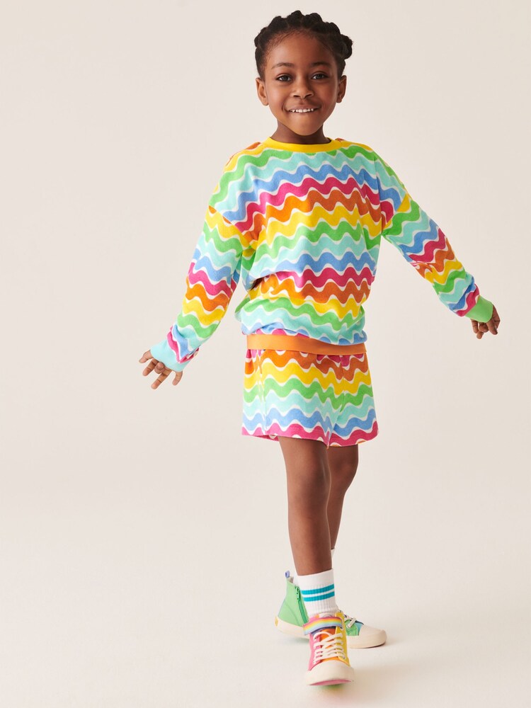 Little Bird by Jools Oliver Multi Pastel Towelling 100% Cotton Sweat Top and Shorts Set - Image 2 of 12