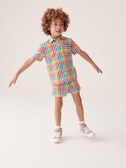 Little Bird by Jools Oliver Multi/Check 100% Cotton Colourful Shirt and Short Set - Image 1 of 10