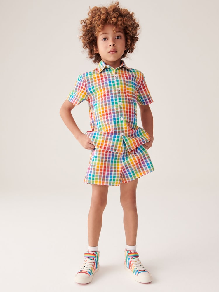 Little Bird by Jools Oliver Multi/Check 100% Cotton Colourful Shirt and Short Set - Image 2 of 10