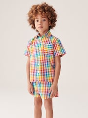 Little Bird by Jools Oliver Multi/Check 100% Cotton Colourful Shirt and Short Set - Image 3 of 10