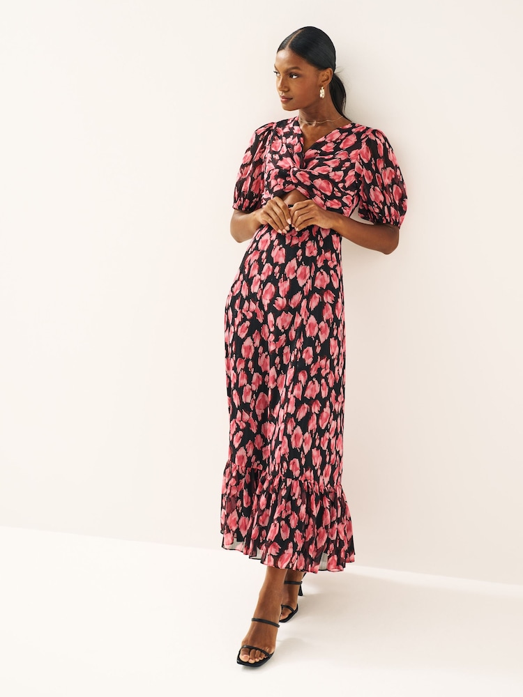 Maya Black Twist Front Puff Sleeve Midaxi Dress - Image 1 of 4 Maya Black Twist Front Puff Sleeve Midaxi Dress - Image 1 of 4