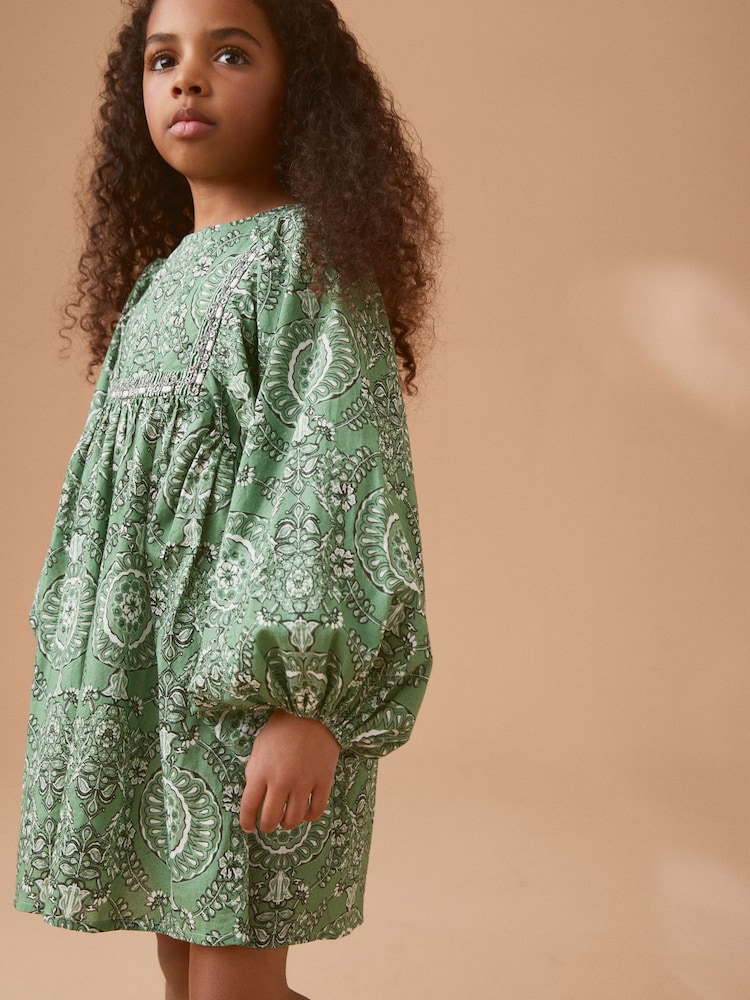 Green Printed Cotton Dress (3-16yrs) - Image 2 of 8