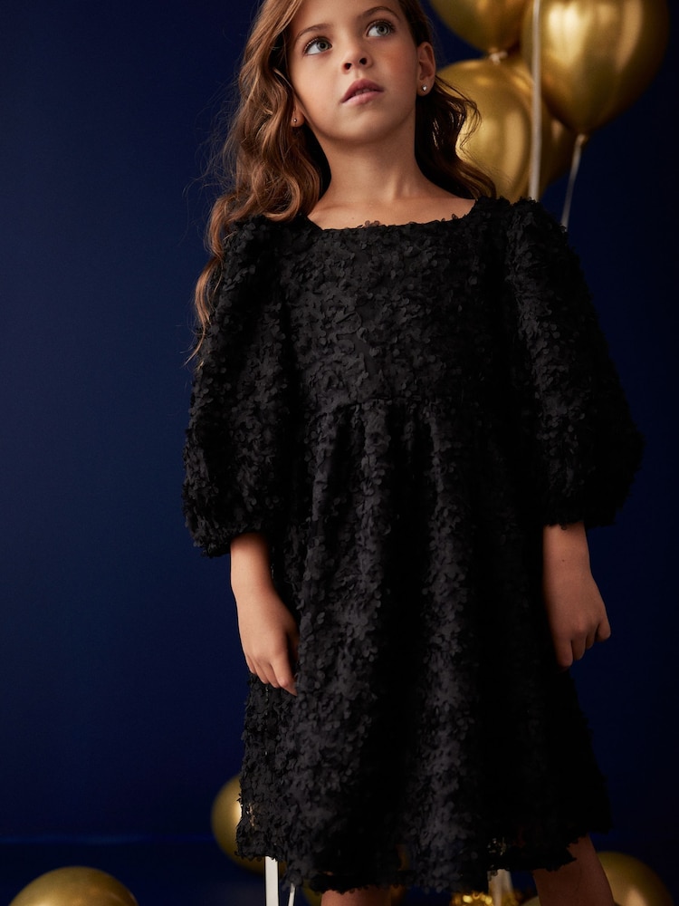 Black Textured Party Dress (3-16yrs) - Image 1 of 8
