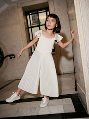 Ivory White Pleated Satin Jumpsuit (3-16yrs) - Image 1 of 8