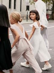 Ivory White Pleated Satin Jumpsuit (3-16yrs) - Image 4 of 8