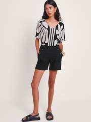 Monsoon Black 100% Cotton Palm Print Knit Top - Image 1 of 5