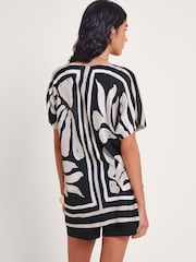 Monsoon Black 100% Cotton Palm Print Knit Top - Image 4 of 5