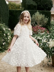 White 3D Flower Occasion Dress (3-10yrs) - Image 1 of 7