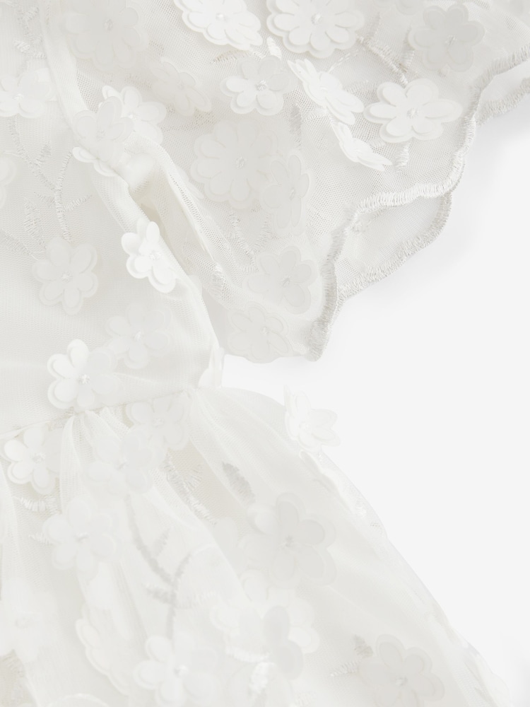 White 3D Flower Occasion Dress (3-10yrs) - Image 7 of 7