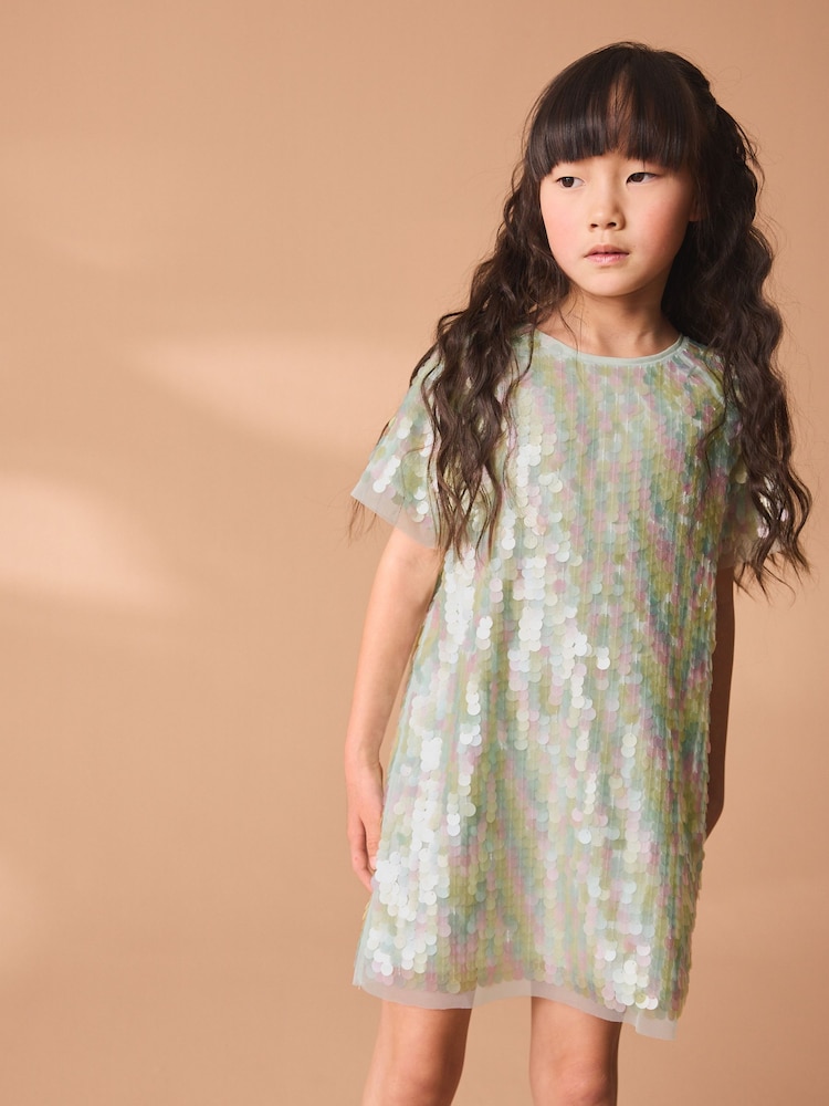Mint Green Sequin Party Dress (3-16yrs) - Image 1 of 7