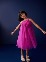 Magenta Pink Corsage Mesh Dress (3-16yrs) - Image 1 of 7
