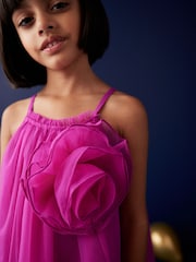 Magenta Pink Corsage Mesh Dress (3-16yrs) - Image 4 of 7