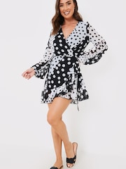 In The Style Black Jac Jossa Contrast Frill Wrap Mini Dress - Image 2 of 5