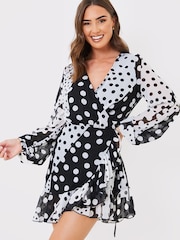 In The Style Black Jac Jossa Contrast Frill Wrap Mini Dress - Image 3 of 5