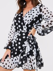 In The Style Black Jac Jossa Contrast Frill Wrap Mini Dress - Image 4 of 5
